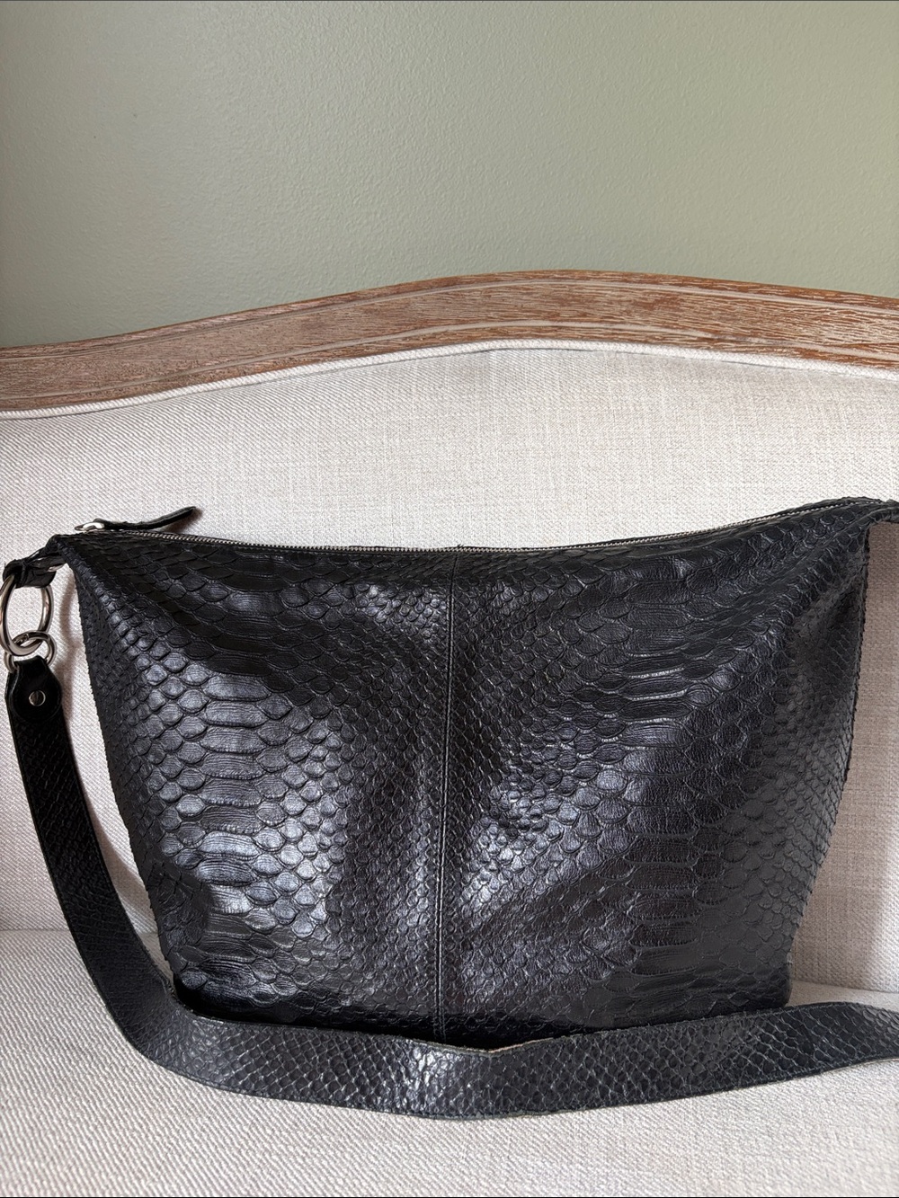 Furla Black Croc Embossed Leather Hobo Shoulder Bag